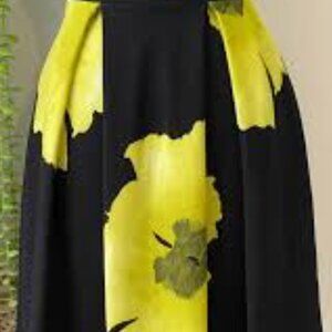 Ashley Stewart Pleated Skirt Black/Yellow Flowers NWT Sz 14